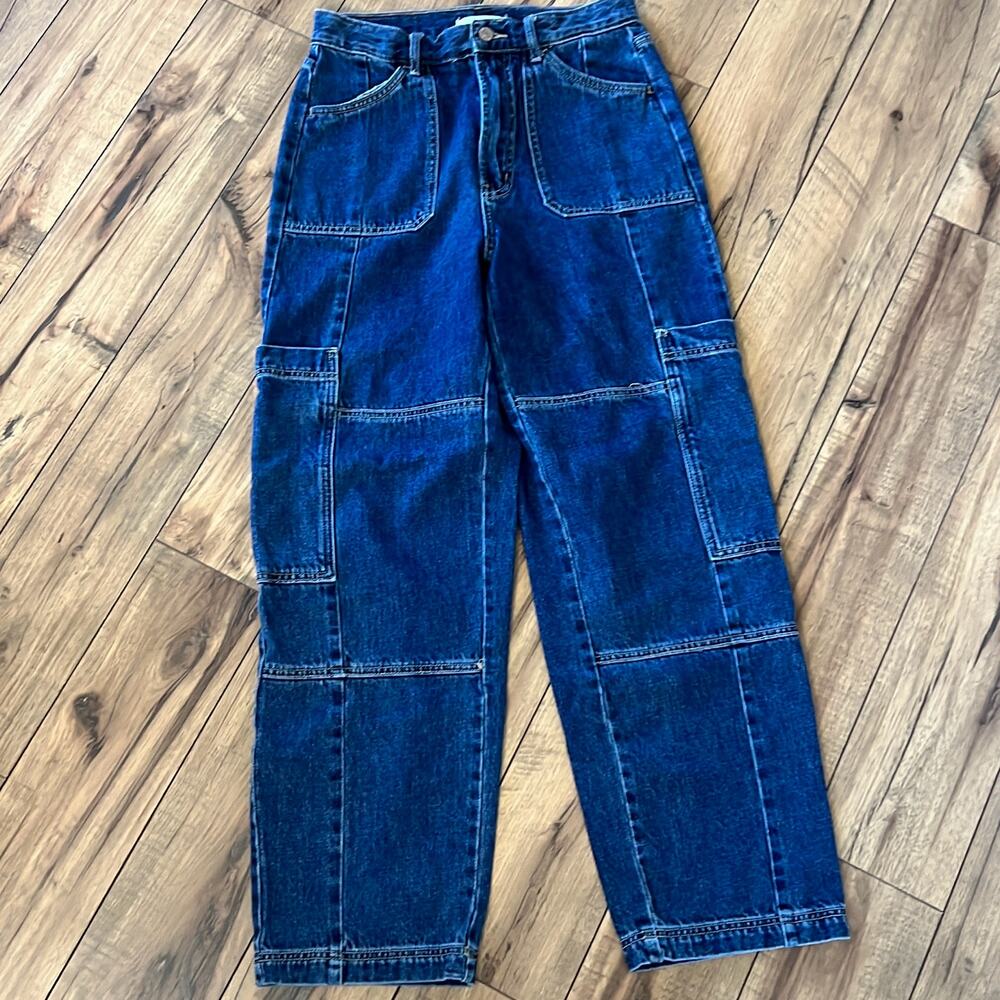 BDG Women's Straight Leg Patchwork Jeans - Dark Blue